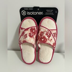 Isotoner Memory Foam Pink Floral Women’s Slippers Size 8.5-9